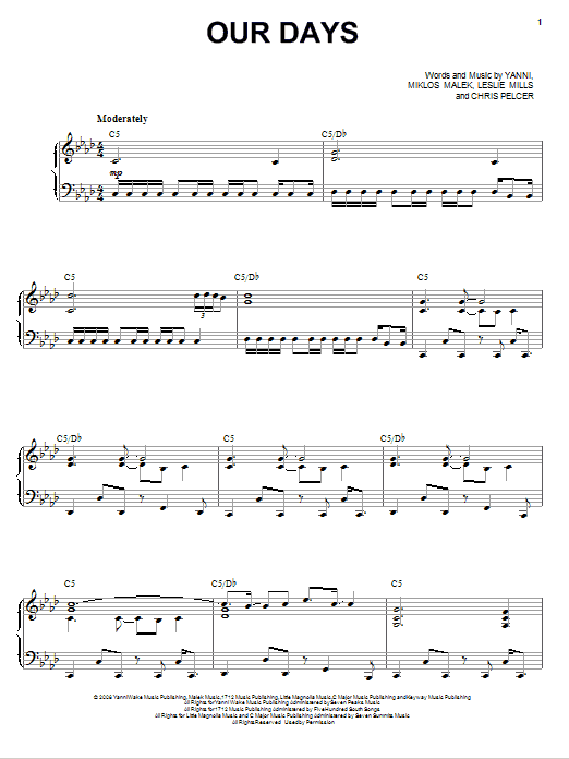 Yanni Our Days sheet music notes and chords. Download Printable PDF.