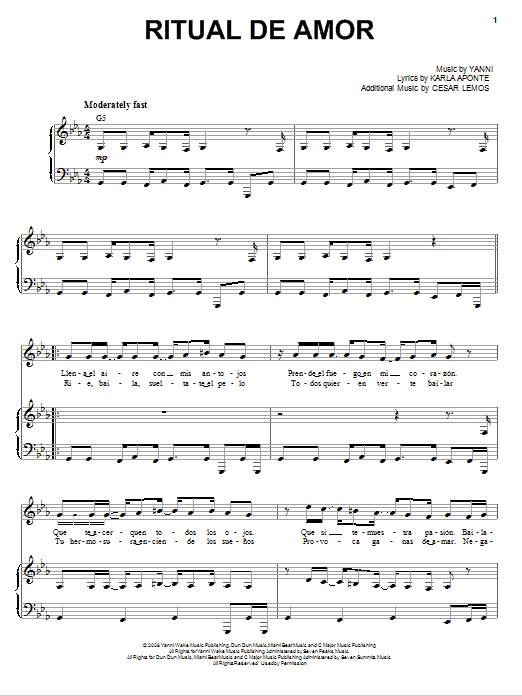 Yanni Ritual De Amor sheet music notes and chords. Download Printable PDF.