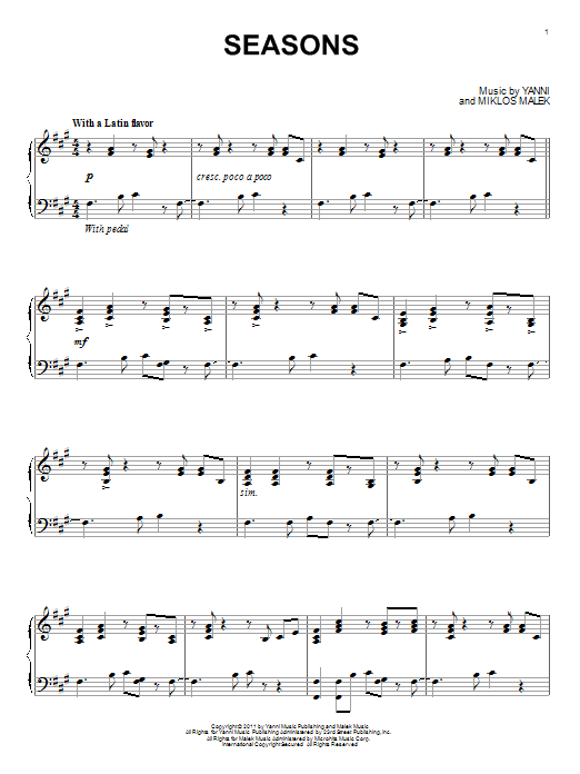 Yanni Seasons sheet music notes and chords. Download Printable PDF.