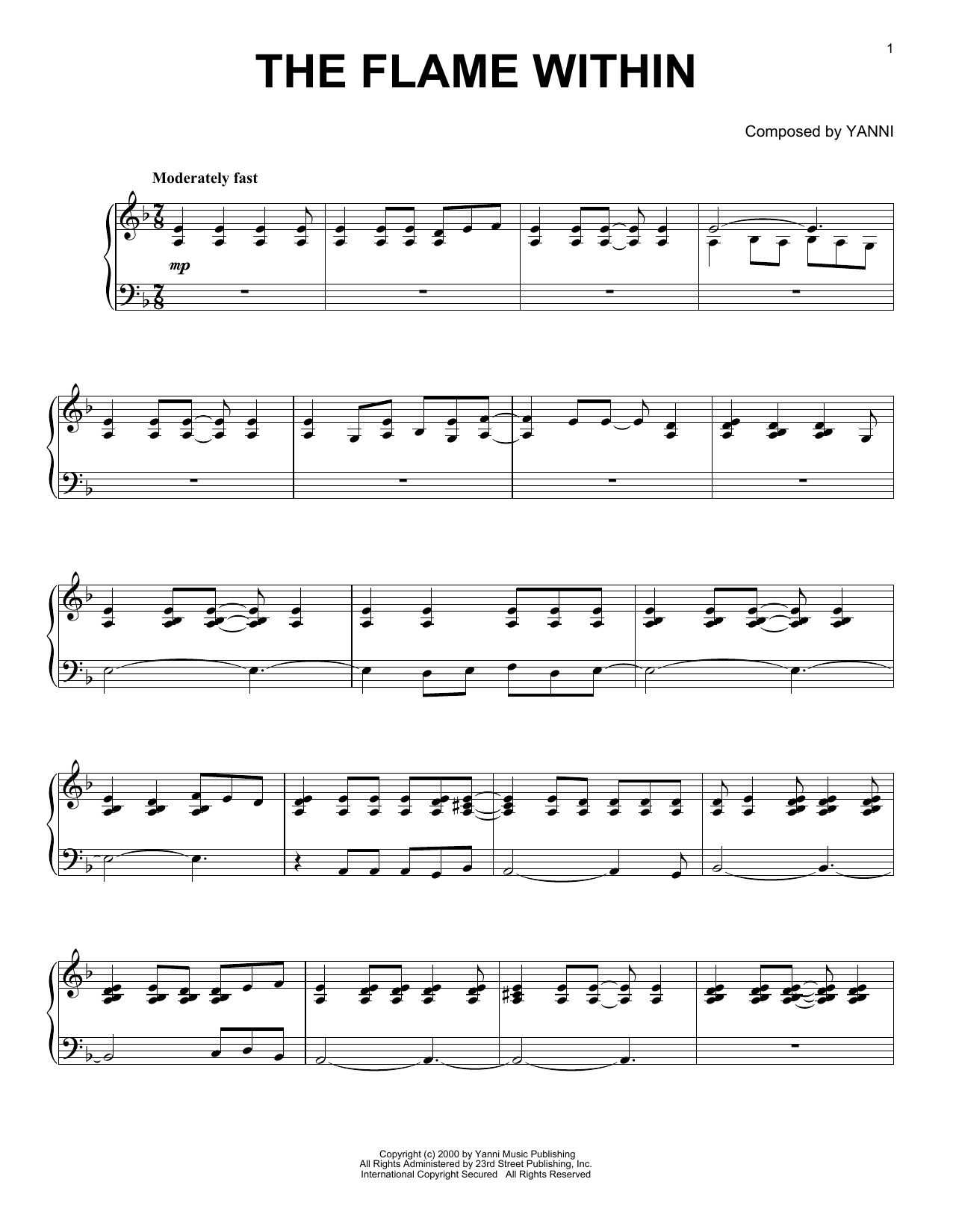 Yanni The Flame Within sheet music notes and chords. Download Printable PDF.