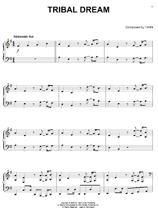 Yanni Tribal Dream sheet music notes and chords. Download Printable PDF.