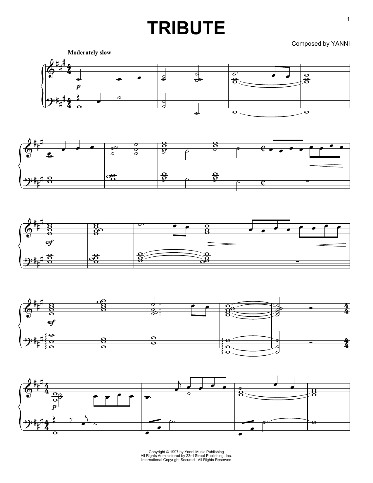 Yanni Tribute sheet music notes and chords. Download Printable PDF.