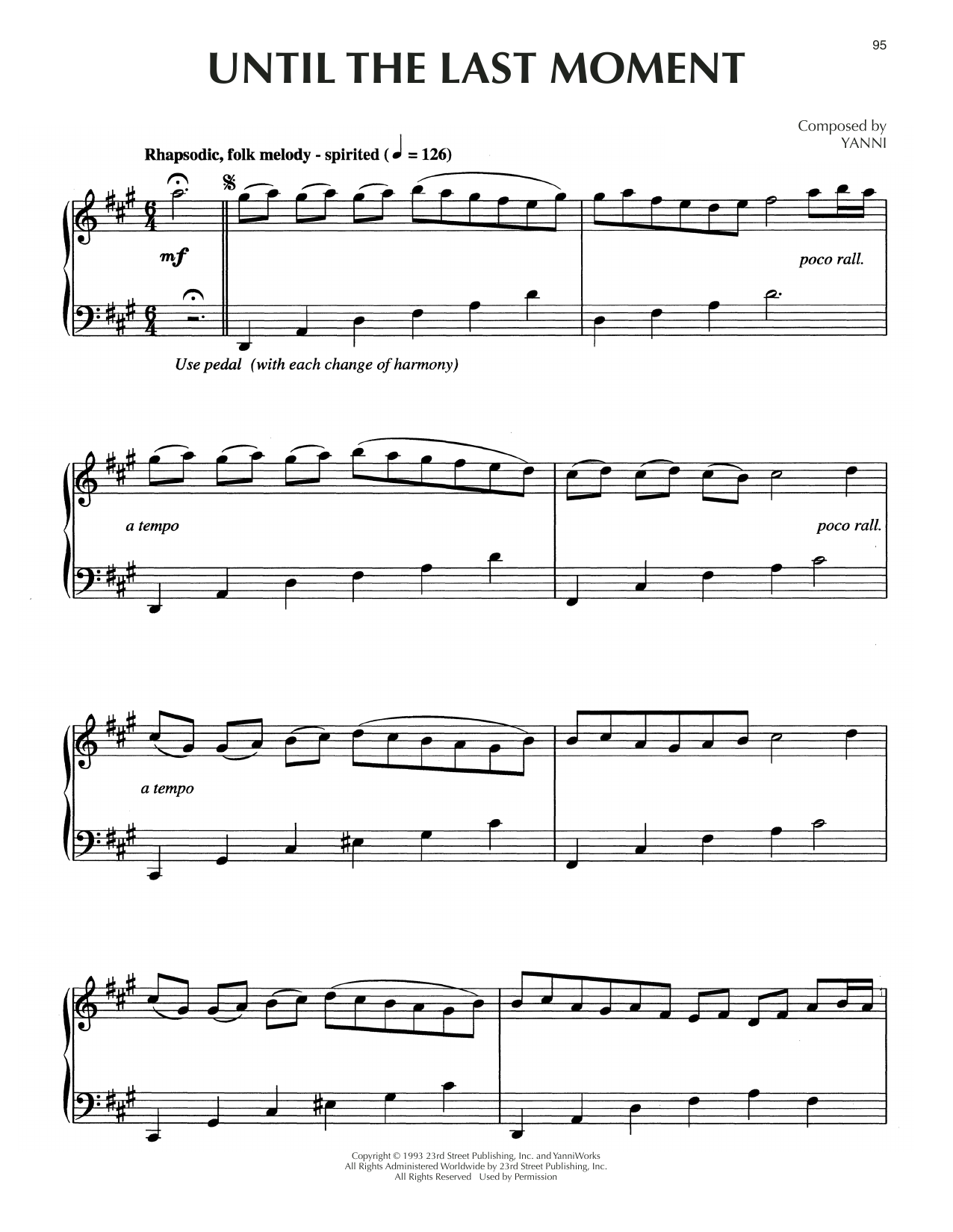 Yanni Until The Last Moment sheet music notes and chords. Download Printable PDF.