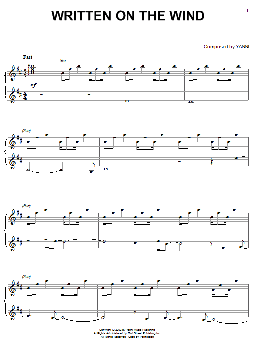 Yanni Written On The Wind sheet music notes and chords. Download Printable PDF.