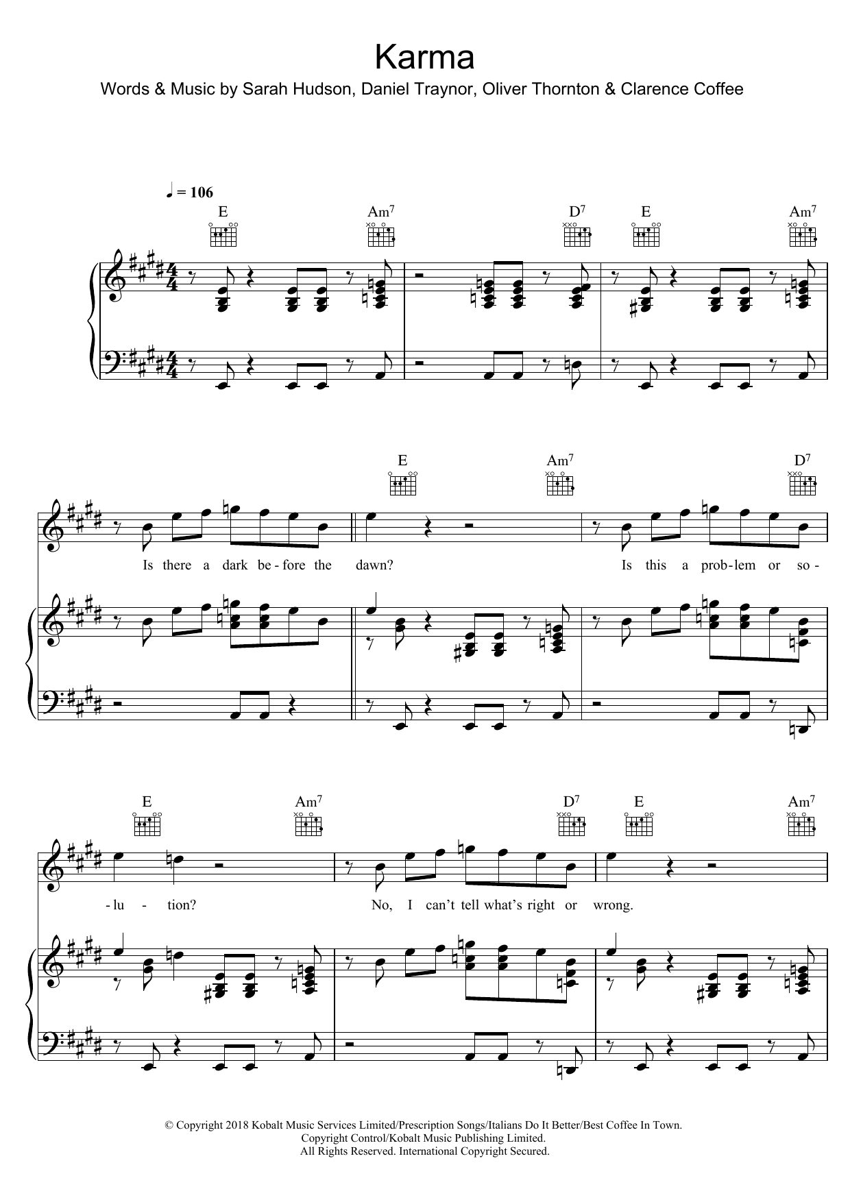 Years & Years Karma sheet music notes and chords. Download Printable PDF.