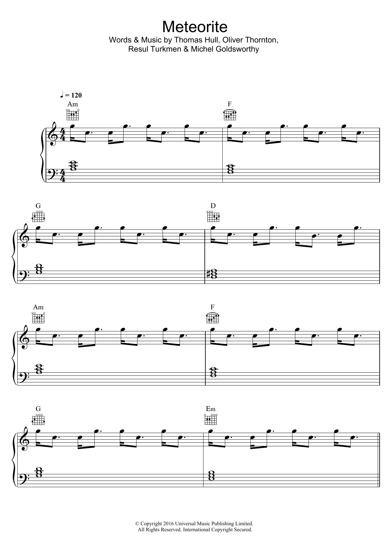 Years & Years Meteorite sheet music notes and chords. Download Printable PDF.