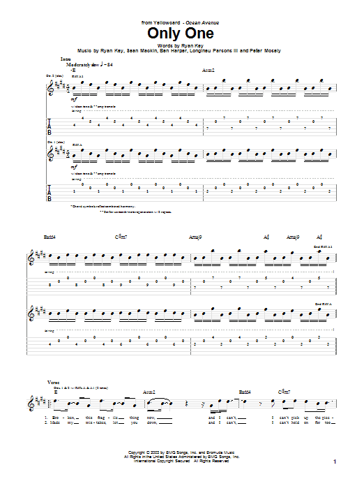Learn to play Yellowcard Only One sheet music for Guitar Tab in minutes. Yellowcard Only One sheet music notes and chords. Download Printable PDF.