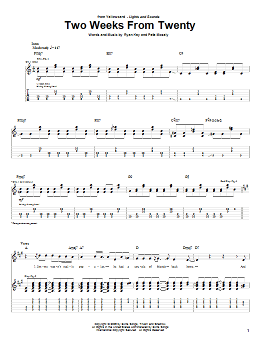 Yellowcard Two Weeks From Twenty sheet music notes and chords. Download Printable PDF.