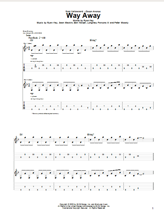 Yellowcard Way Away sheet music notes and chords. Download Printable PDF.