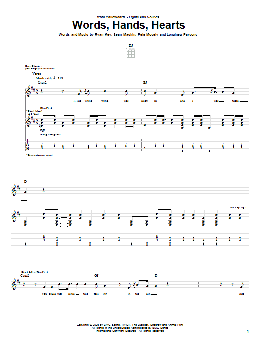 Yellowcard Words, Hands, Hearts sheet music notes and chords. Download Printable PDF.