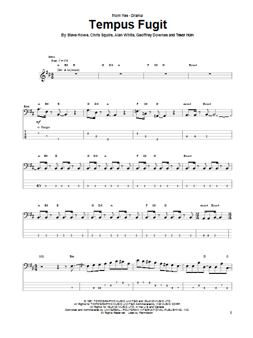 Yes Tempus Fugit sheet music notes and chords. Download Printable PDF.