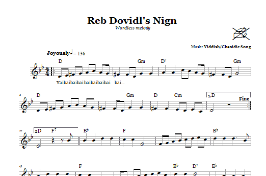 Learn to play Yiddish/Chasidic Song Reb Dovidl's Nign (Wordless Melody) sheet music for Lead Sheet / Fake Book in minutes. Price: 5.9900$ Yiddish/Chasidic Song Reb Dovidl's Nign (Wordless Melody) sheet music notes and chords arranged for Lead Sheet / Fake Book