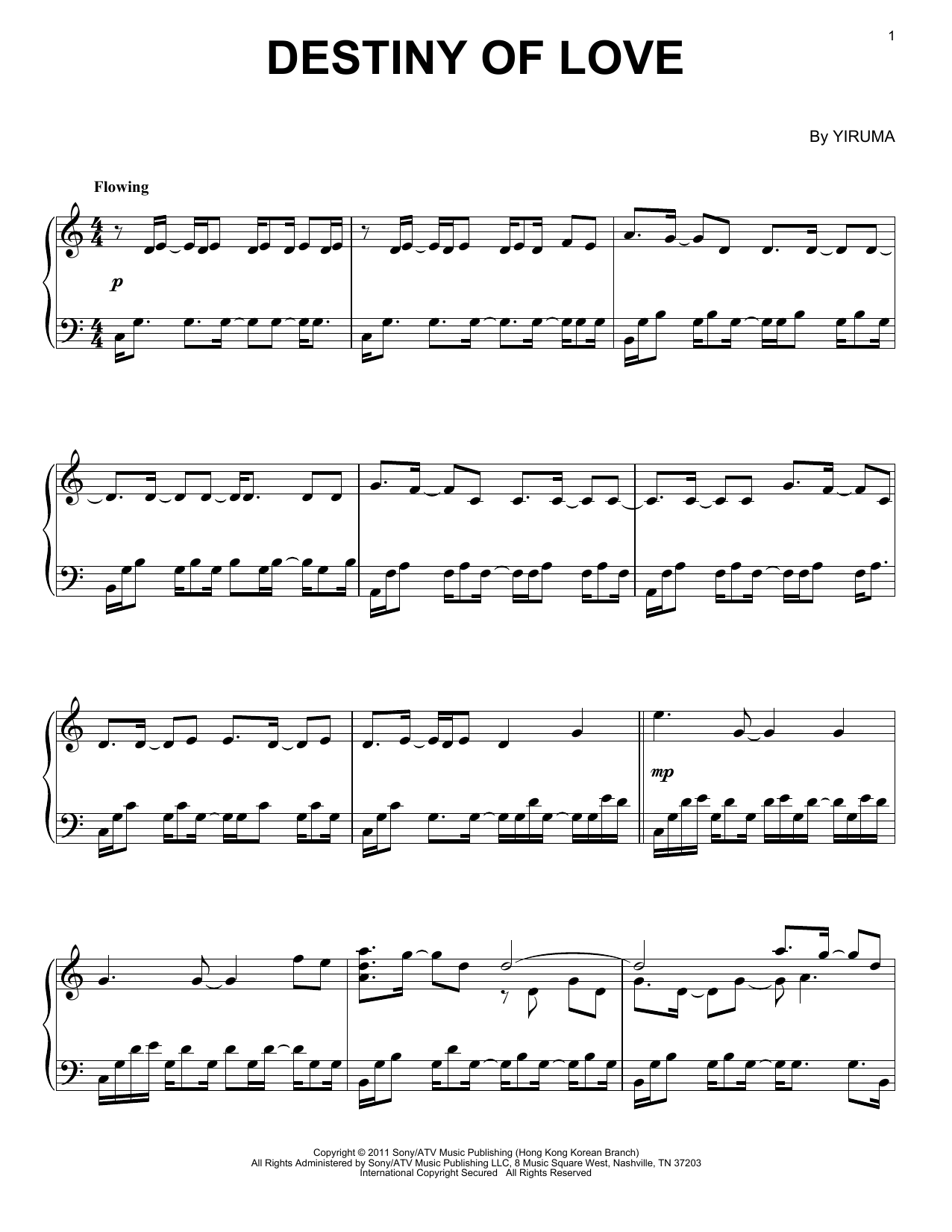 Yiruma Destiny Of Love sheet music notes and chords. Download Printable PDF.