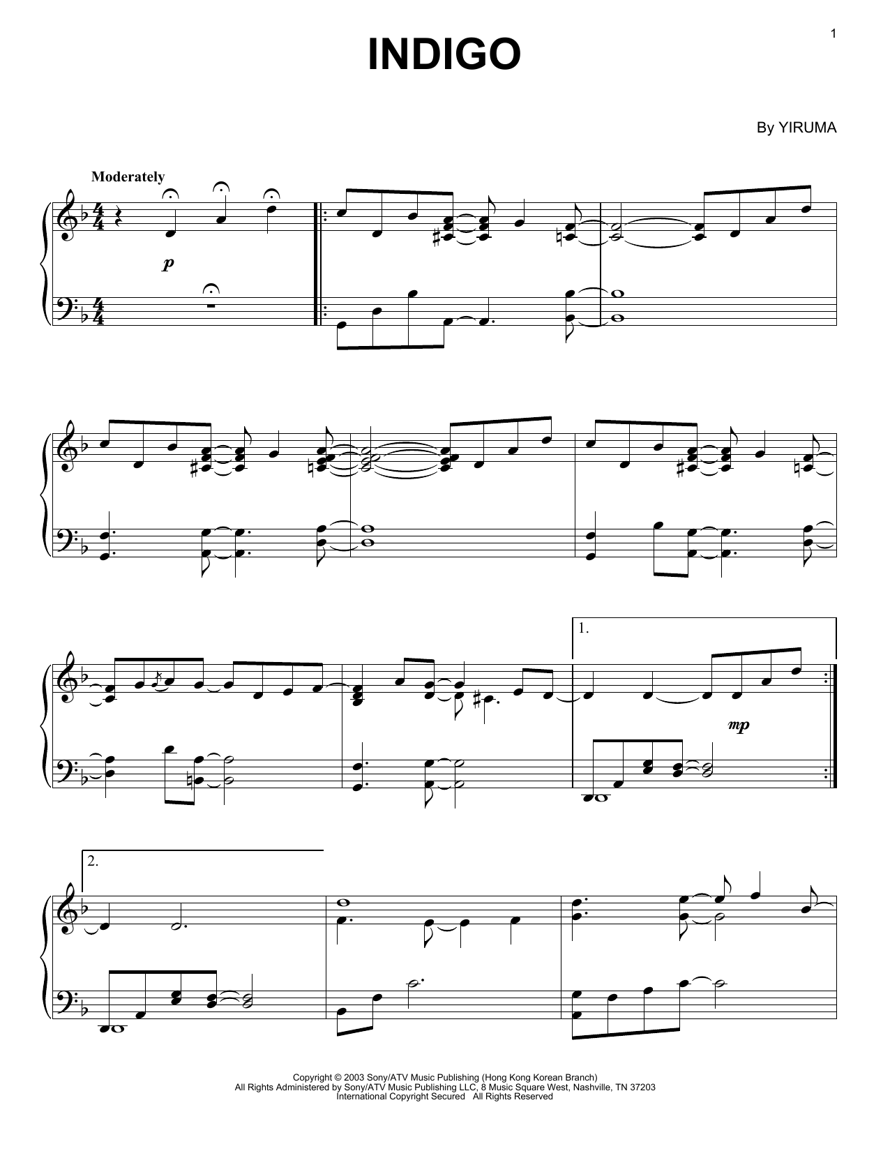 Yiruma Indigo sheet music notes and chords. Download Printable PDF.