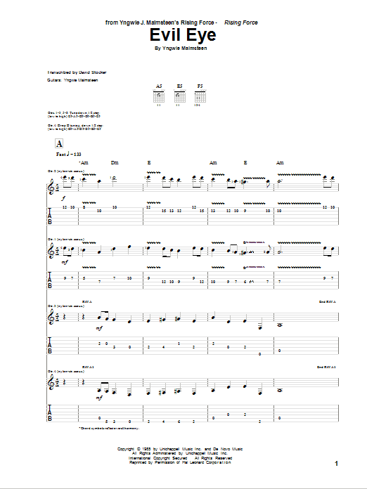 Yngwie Malmsteen Evil Eye sheet music notes and chords. Download Printable PDF.