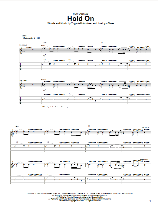 Yngwie Malmsteen Hold On sheet music notes and chords. Download Printable PDF.