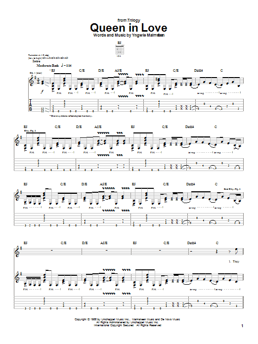 Yngwie Malmsteen Queen In Love sheet music notes and chords. Download Printable PDF.