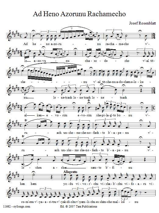 Learn to play Yossele Rosenblatt Ad Heno Azorunu Rachamecho sheet music for Lead Sheet / Fake Book in minutes. Price: 5.9900$ Yossele Rosenblatt Ad Heno Azorunu Rachamecho sheet music notes and chords arranged for Lead Sheet / Fake Book