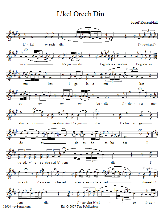 Learn to play Yossele Rosenblatt L'kel Orech Din sheet music for Lead Sheet / Fake Book in minutes. Price: 5.9900$ Yossele Rosenblatt L'kel Orech Din sheet music notes and chords arranged for Lead Sheet / Fake Book