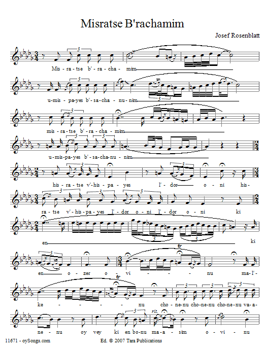 Yossele Rosenblatt Misratse B'rachamim sheet music notes and chords. Download Printable PDF.