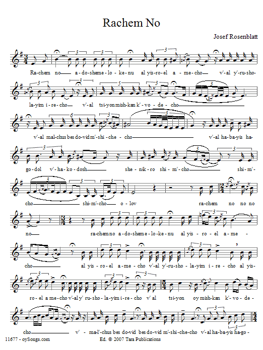 Yossele Rosenblatt Rachem No sheet music notes and chords. Download Printable PDF.