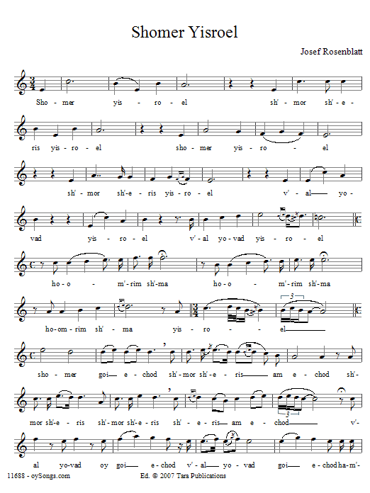 Yossele Rosenblatt Shomer Yisroel sheet music notes and chords. Download Printable PDF.