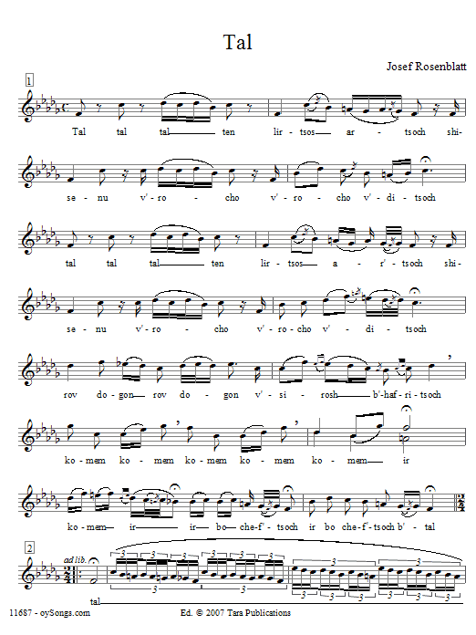 Yossele Rosenblatt Tal sheet music notes and chords. Download Printable PDF.