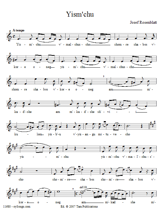 Yossele Rosenblatt Yism'chu sheet music notes and chords. Download Printable PDF.