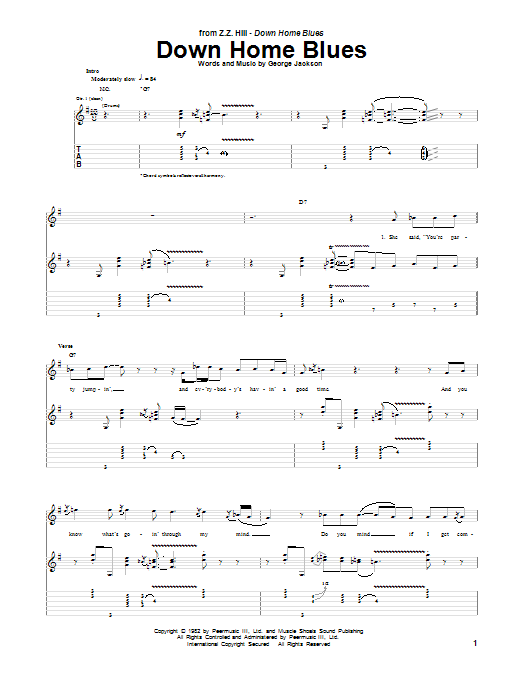 Z.Z. Hill Down Home Blues sheet music notes and chords. Download Printable PDF.