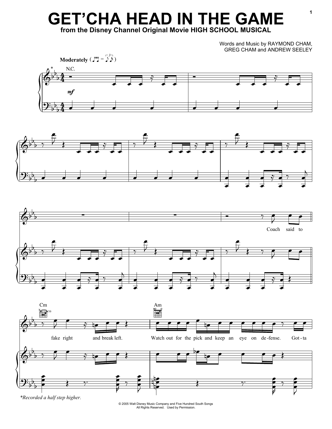 Zac Efron Get'cha Head In The Game (from High School Musical) sheet music notes and chords. Download Printable PDF.