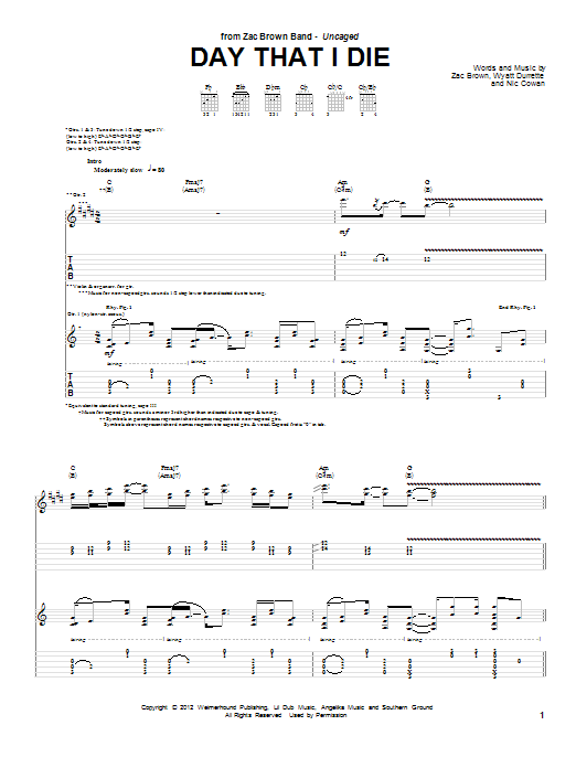 Zac Brown Band Day That I Die sheet music notes and chords. Download Printable PDF.