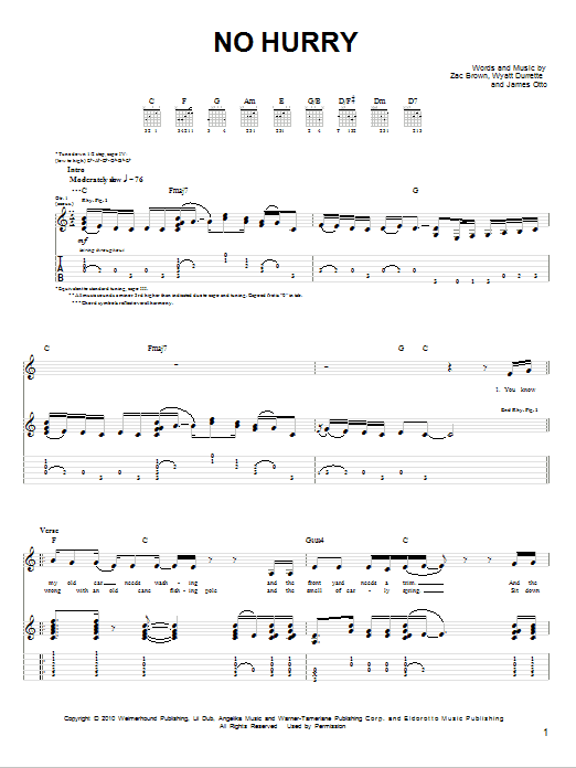 Zac Brown Band No Hurry sheet music notes and chords. Download Printable PDF.