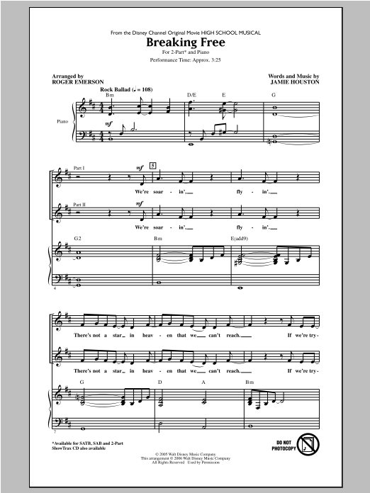 Learn to play Zac Efron & Vanessa Hudgens Breaking Free (from High School Musical) (arr. Roger Emerson) sheet music for SAB Choir in minutes. Price: 3.9900$ Zac Efron & Vanessa Hudgens Breaking Free (from High School Musical) (arr. Roger Emerson) sheet music notes and chords arranged for SAB Choir