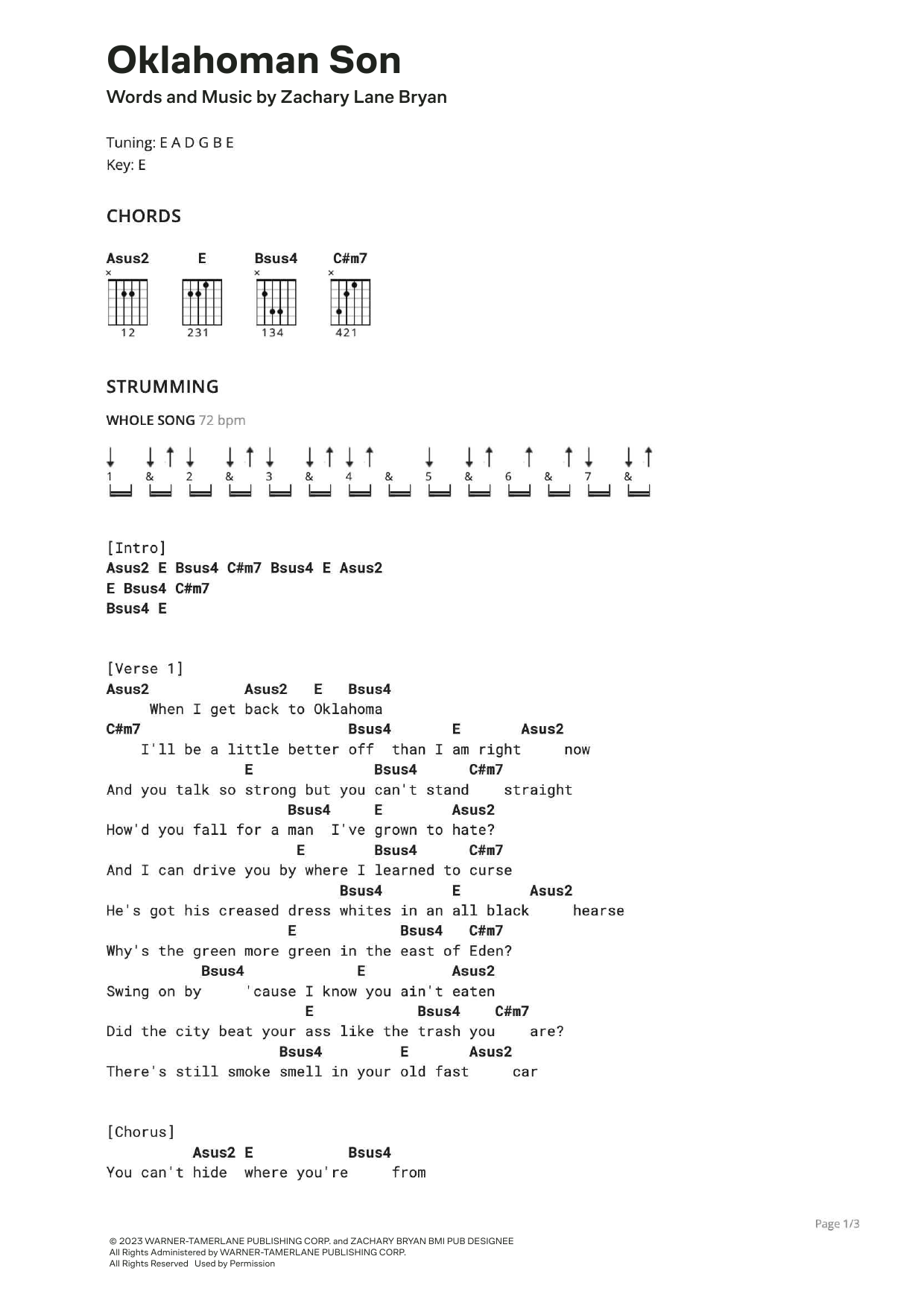 Zach Bryan Oklahoman Son sheet music notes and chords. Download Printable PDF.