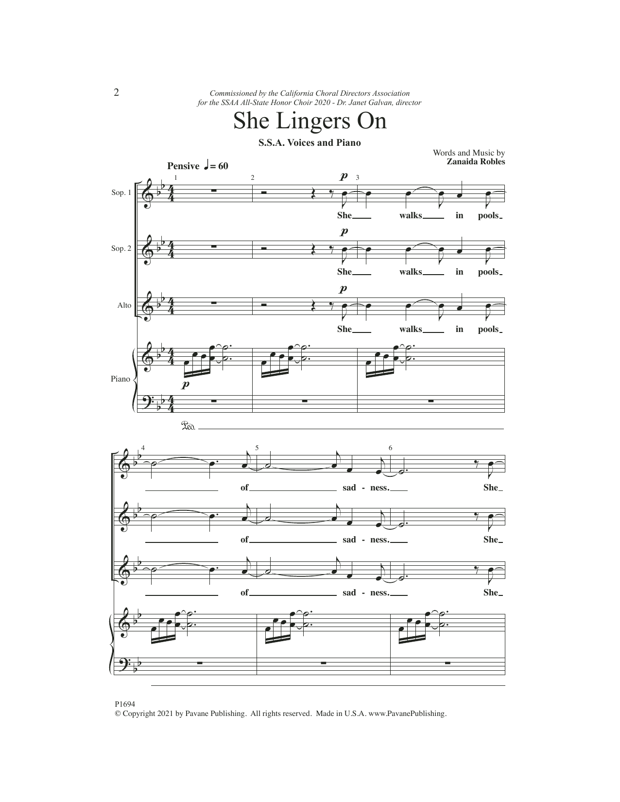 Zanaida Robles She Lingers On sheet music notes and chords. Download Printable PDF.