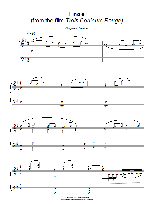 Learn to play Zbigniew Preisner Finale (from the film Trois Couleurs Rouge) sheet music for Piano Solo in minutes. Zbigniew Preisner Finale (from the film Trois Couleurs Rouge) sheet music notes and chords. Download Printable PDF.