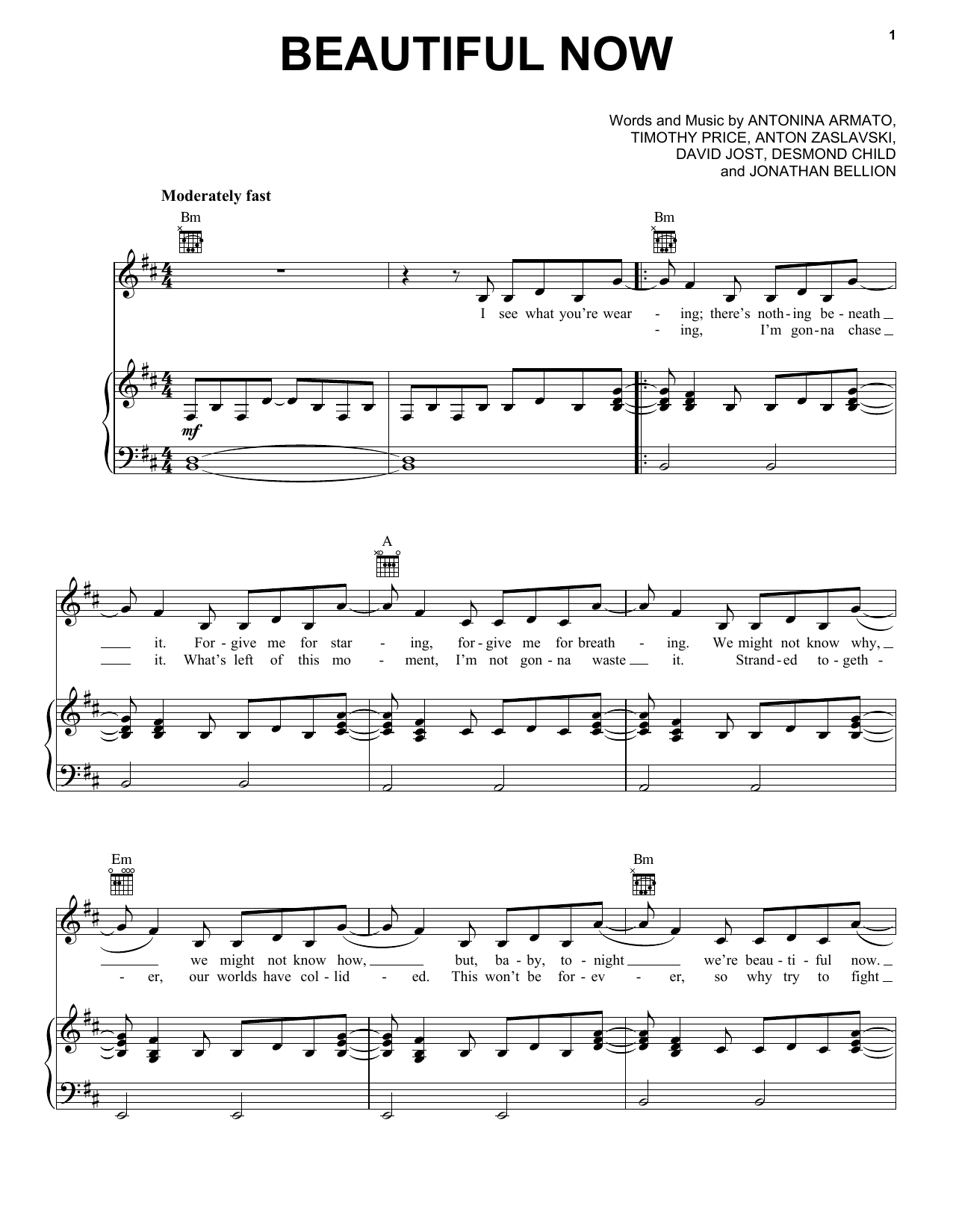 Zedd Beautiful Now sheet music notes and chords. Download Printable PDF.