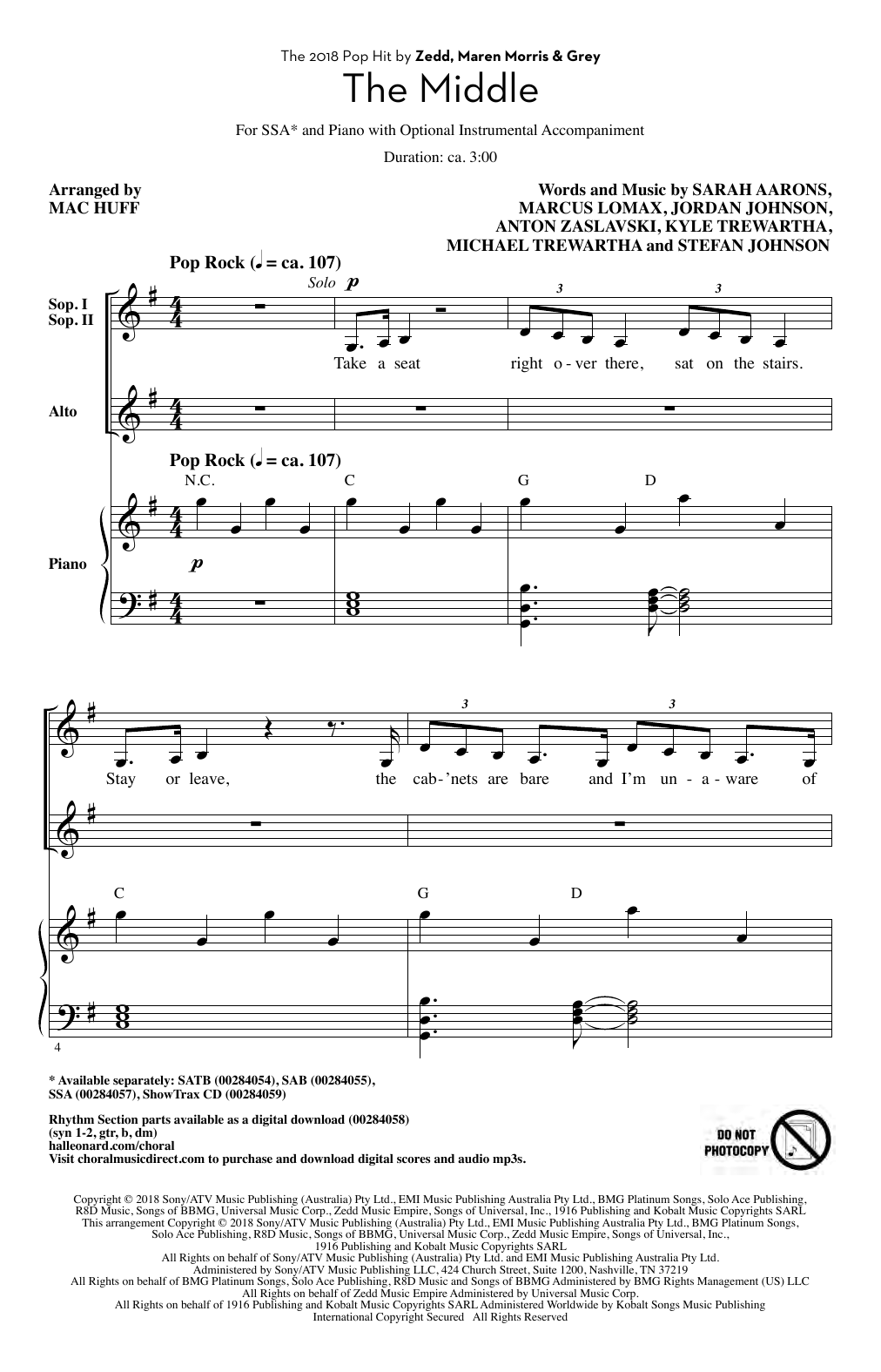 Learn to play Zedd, Maren Morris & Grey The Middle (arr. Mac Huff) sheet music for SAB Choir in minutes. Price: 3.9900$ Zedd, Maren Morris & Grey The Middle (arr. Mac Huff) sheet music notes and chords arranged for SAB Choir