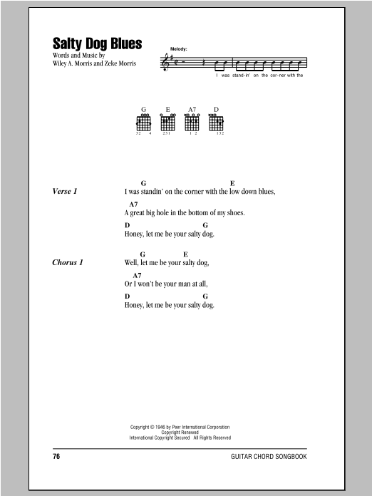 Learn to play Zeke Morris Salty Dog Blues sheet music for Banjo Tab in minutes. Price: 7.8900$ Zeke Morris Salty Dog Blues sheet music notes and chords arranged for Banjo Tab