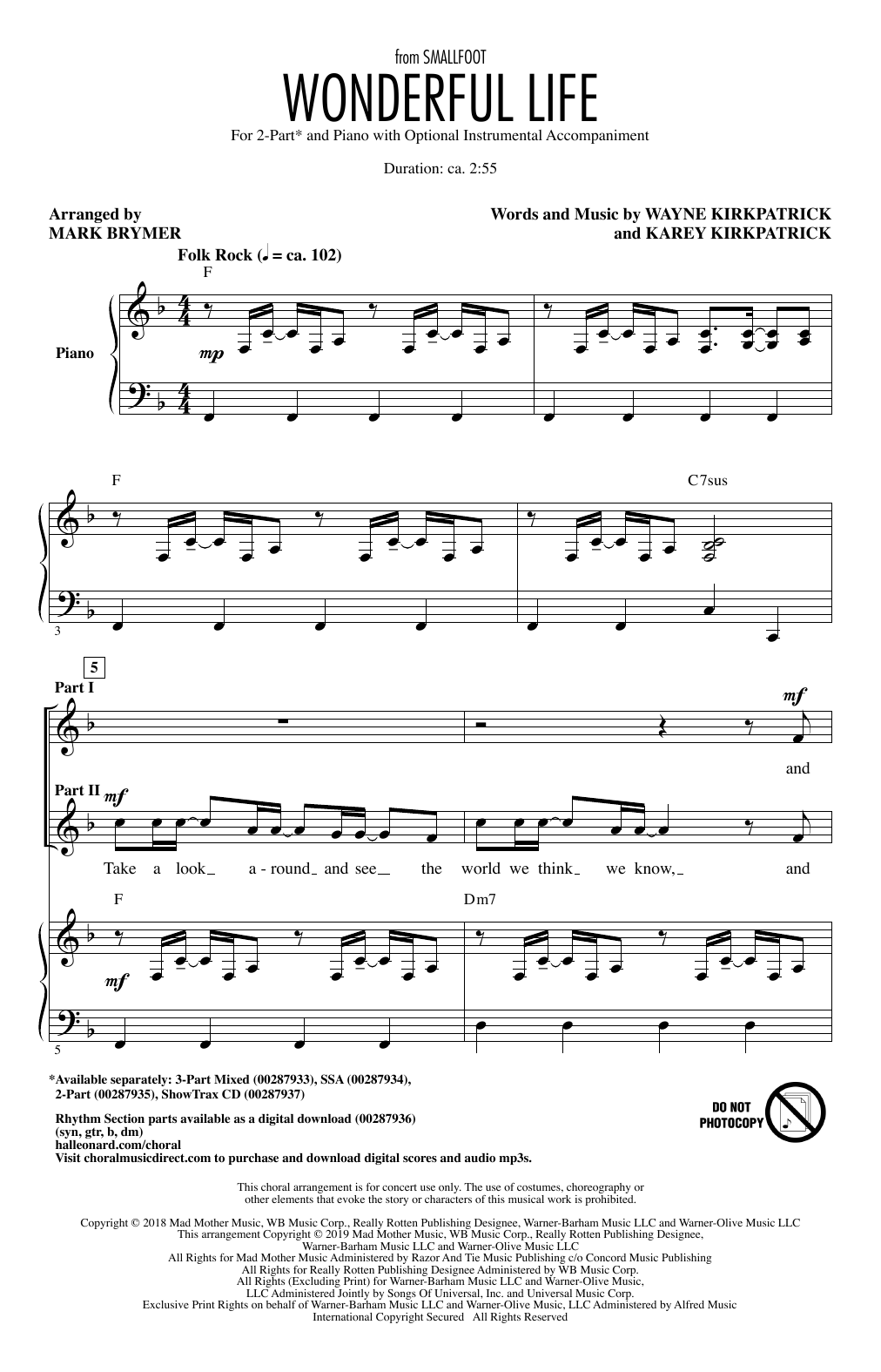 Zendaya Wonderful Life (from Smallfoot) (arr. Mark Brymer) sheet music notes and chords. Download Printable PDF.