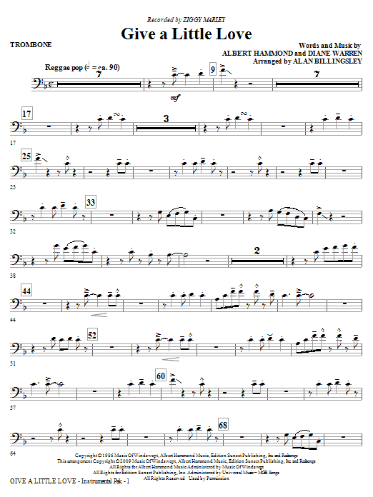Ziggy Marley Give A Little Love (arr. Alan Billingsley) - Trombone sheet music notes and chords arranged for Choir Instrumental Pak