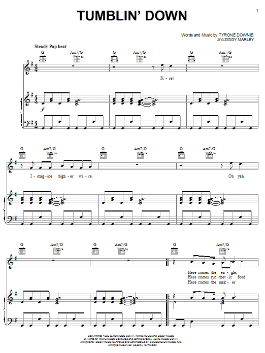 Ziggy Marley Tumblin' Down sheet music notes and chords. Download Printable PDF.