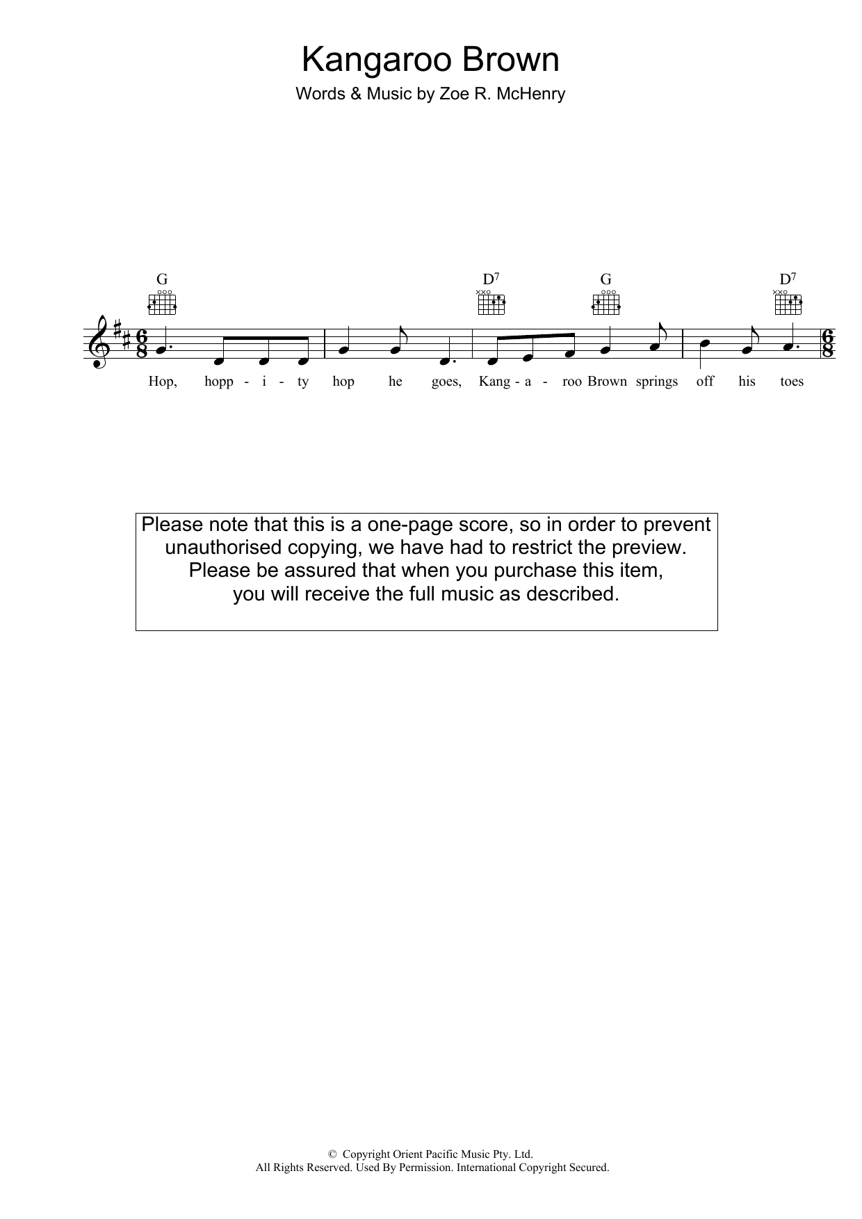 Zoe R. McHenry Kangaroo Brown sheet music notes and chords. Download Printable PDF.