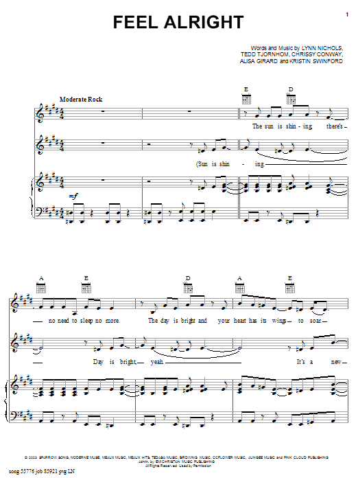 ZOEgirl Feel Alright sheet music notes and chords. Download Printable PDF.