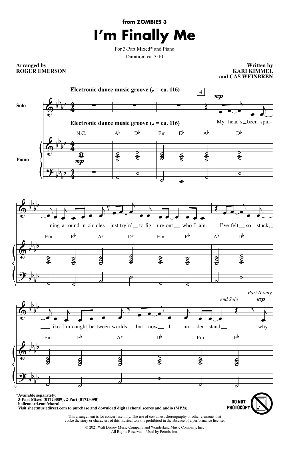 Zombies Cast I'm Finally Me (from Disney's Zombies 3) (arr. Roger Emerson) sheet music notes and chords. Download Printable PDF.