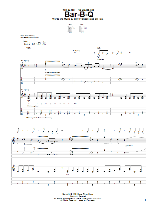 Learn to play ZZ Top Bar-B-Q sheet music for Guitar Tab in minutes. Price: 7.8900$ ZZ Top Bar-B-Q sheet music notes and chords arranged for Guitar Tab
