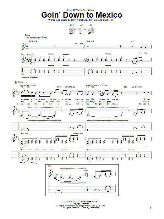 Learn to play ZZ Top Goin' Down To Mexico sheet music for Guitar Tab in minutes. ZZ Top Goin' Down To Mexico sheet music notes and chords. Download Printable PDF.