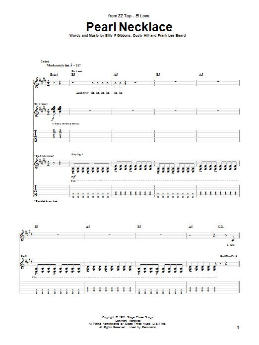 Learn to play ZZ Top Pearl Necklace sheet music for Guitar Tab in minutes. ZZ Top Pearl Necklace sheet music notes and chords. Download Printable PDF.