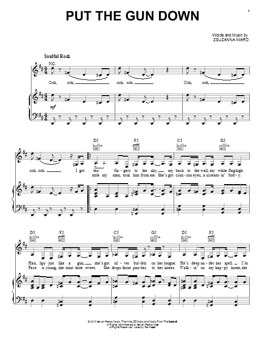 Learn to play ZZ Ward Put The Gun Down sheet music for Piano, Vocal & Guitar (Right-Hand Melody) in minutes. ZZ Ward Put The Gun Down sheet music notes and chords. Download Printable PDF.
